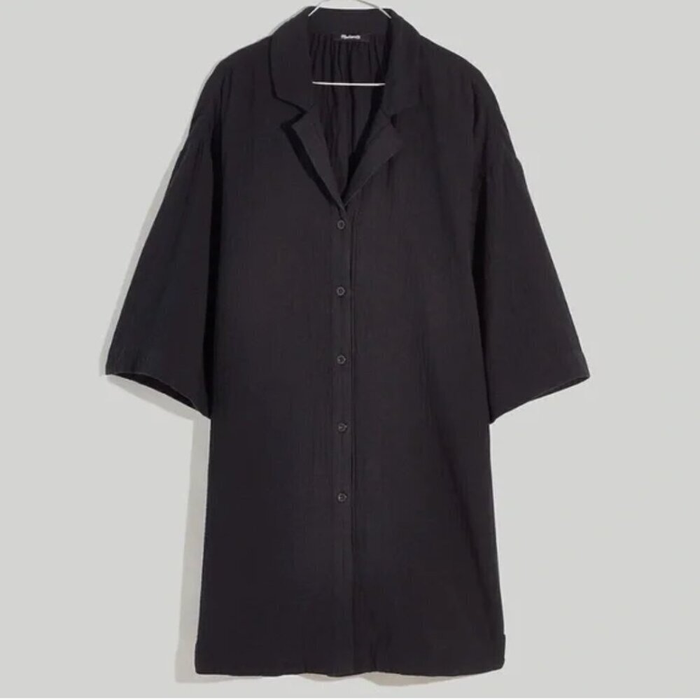 Madewell Crinkle Cotton Cover Up Mini Shirtdress Relaxed True Black NWT S - Picture 2 of 11